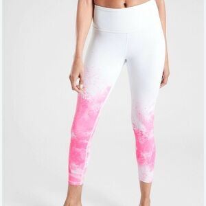 Athleta Pink and White Ombre Leggings with Splatter Design